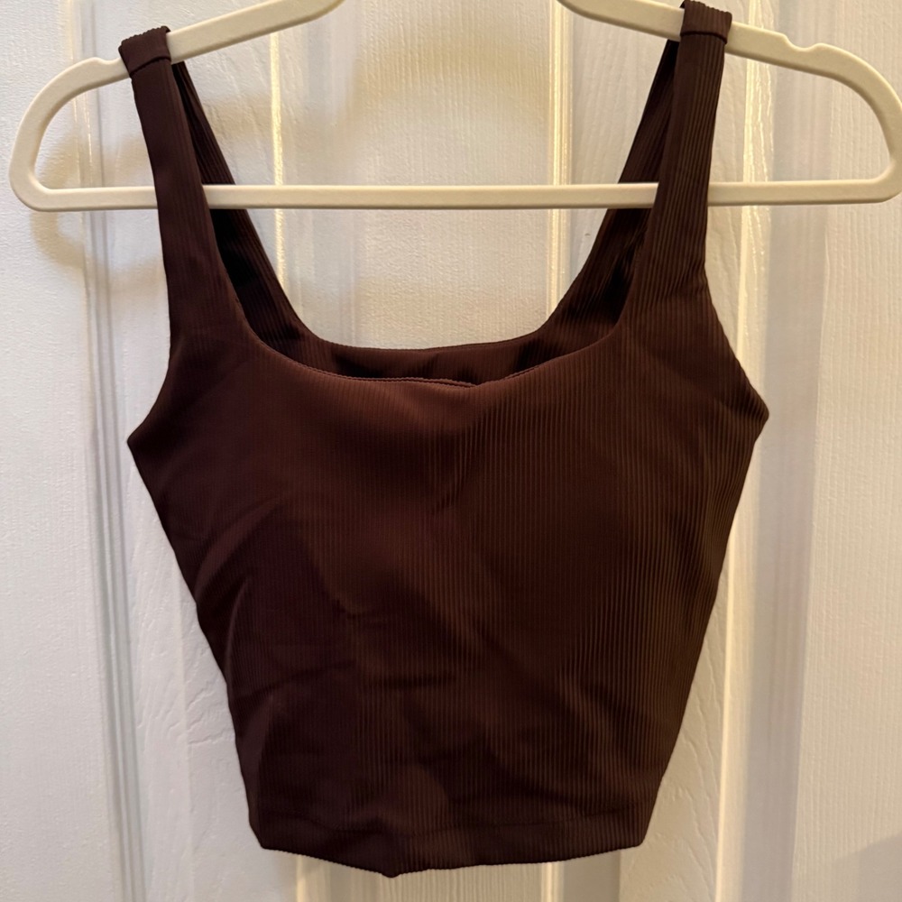 Three Sisters Boutique Espresso Brown Ribbed Square Neck Crop Top Tank Small NWT